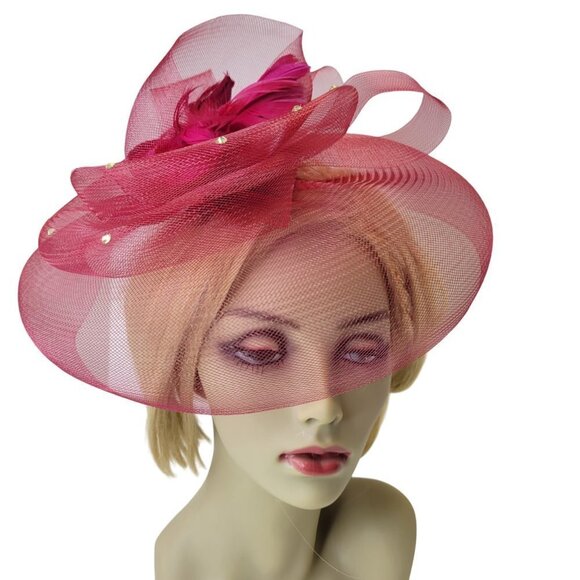 Red Fascinator with Soft Sinamay and Crinoline Layered Bows - Picture 6 of 16